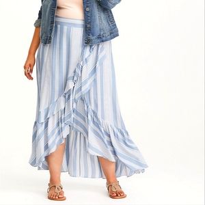 BLUE & WHITE STRIPE WRAP MAXI SKIRT